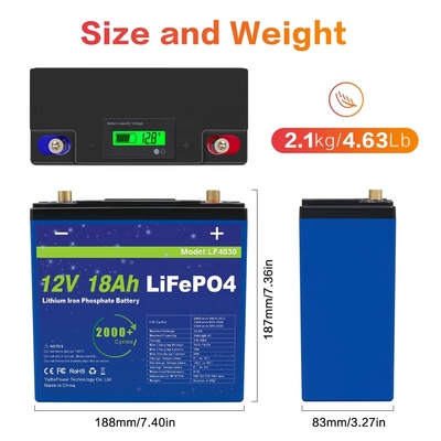 12v 18ah Lifepo4 μπαταρία ιόντων λιθίου Μικρό ρεύμα εκφόρτισης 9A