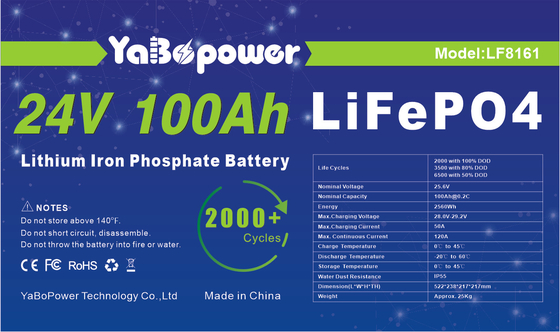 Ηλιακή rv Lifepo4 μπαταρία 100ah 150ah 24v αποθήκευσης για τη βάρκα από το οδικό όχημα
